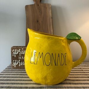Rae Dunn Bright Yellow Lemonade Pitcher with Green Leaf Handle